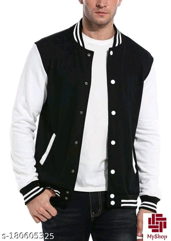 Stylish Full Sleeve Black Varsity Jacket For Men - M