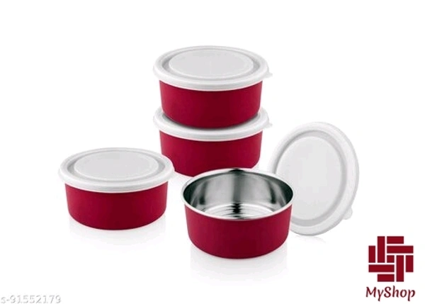 Segovia Stainless steel Microwave safe Lunch box container with air tight lid capacity 400ml set of 4 pcs - Free Size