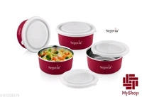 Segovia Stainless steel Microwave safe Lunch box container with air tight lid capacity 400ml set of 4 pcs - Free Size