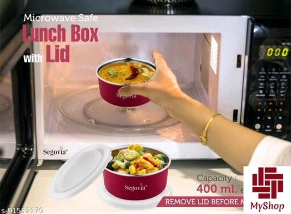 Segovia Stainless steel Microwave safe Lunch box container with air tight lid capacity 400ml set of 4 pcs - Free Size