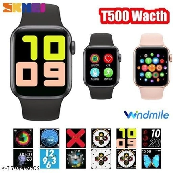 T500 Full Touch Screen Bluetooth Smart watch with Body Temperature, Blood Pressure, Heart Rate & with All 3G/4G/5G Android & iOS Smartphones for Men & Women (Black) of Best Quality - Free Size
