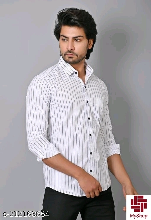 Casual White Vertical Stripes/Lining Printed Cotton Shirts/Full/Slim collar White Vertical Stripes/Lining Printed shirt /printed White shirts /Party wear White Shirts for men/full sleeves White Lining Printed shirts/printed full sleeves Cotton shirts - White, M