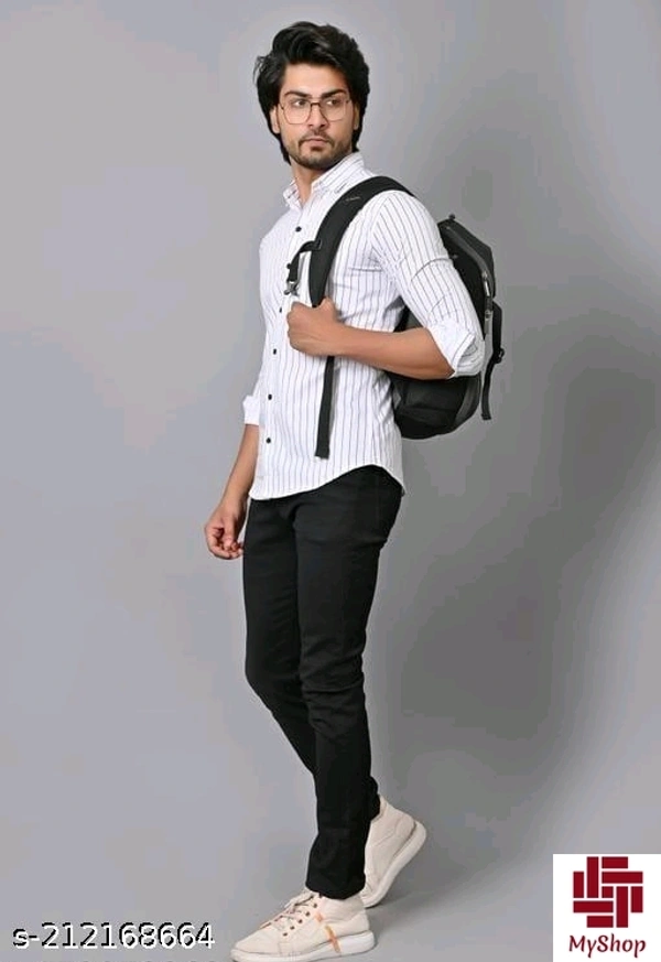 Casual White Vertical Stripes/Lining Printed Cotton Shirts/Full/Slim collar White Vertical Stripes/Lining Printed shirt /printed White shirts /Party wear White Shirts for men/full sleeves White Lining Printed shirts/printed full sleeves Cotton shirts - White, M