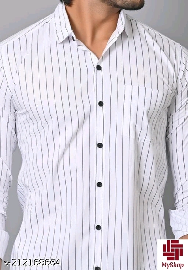 Casual White Vertical Stripes/Lining Printed Cotton Shirts/Full/Slim collar White Vertical Stripes/Lining Printed shirt /printed White shirts /Party wear White Shirts for men/full sleeves White Lining Printed shirts/printed full sleeves Cotton shirts - White, M
