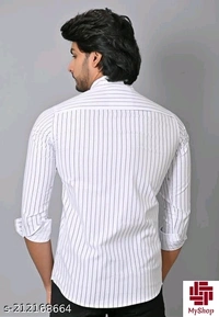 Casual White Vertical Stripes/Lining Printed Cotton Shirts/Full/Slim collar White Vertical Stripes/Lining Printed shirt /printed White shirts /Party wear White Shirts for men/full sleeves White Lining Printed shirts/printed full sleeves Cotton shirts - White, M