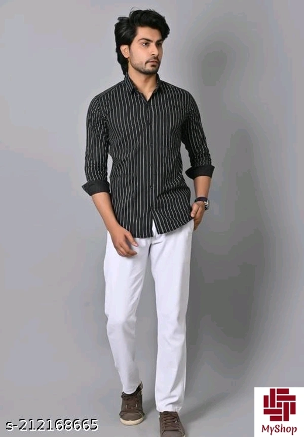 Casual Black Vertical Stripes/Lining Printed Cotton Shirts/Full/Slim collar Black Vertical Stripes/Lining Printed shirt /printed Black shirts /Party wear Black Shirts for men/full sleeves Black Lining Printed shirts/printed full sleeves Cotton shirts  - Black, M