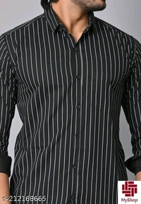 Casual Black Vertical Stripes/Lining Printed Cotton Shirts/Full/Slim collar Black Vertical Stripes/Lining Printed shirt /printed Black shirts /Party wear Black Shirts for men/full sleeves Black Lining Printed shirts/printed full sleeves Cotton shirts  - Black, M