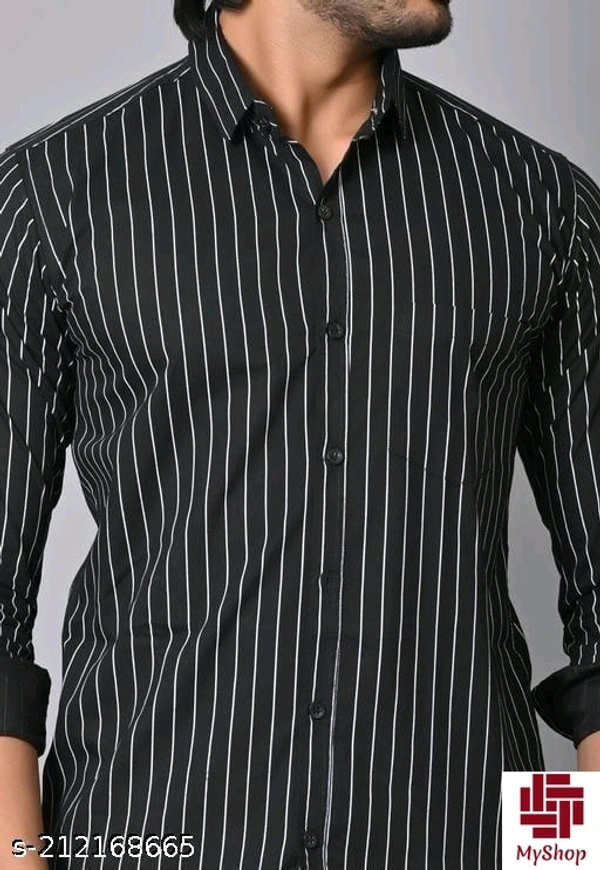 Casual Black Vertical Stripes/Lining Printed Cotton Shirts/Full/Slim collar Black Vertical Stripes/Lining Printed shirt /printed Black shirts /Party wear Black Shirts for men/full sleeves Black Lining Printed shirts/printed full sleeves Cotton shirts  - Black, M