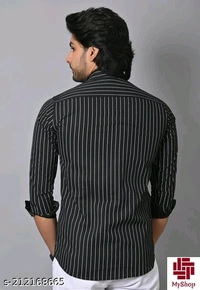Casual Black Vertical Stripes/Lining Printed Cotton Shirts/Full/Slim collar Black Vertical Stripes/Lining Printed shirt /printed Black shirts /Party wear Black Shirts for men/full sleeves Black Lining Printed shirts/printed full sleeves Cotton shirts  - Black, M