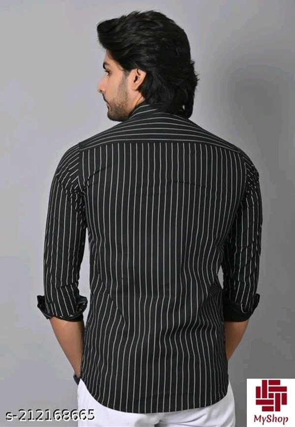 Casual Black Vertical Stripes/Lining Printed Cotton Shirts/Full/Slim collar Black Vertical Stripes/Lining Printed shirt /printed Black shirts /Party wear Black Shirts for men/full sleeves Black Lining Printed shirts/printed full sleeves Cotton shirts  - Black, M