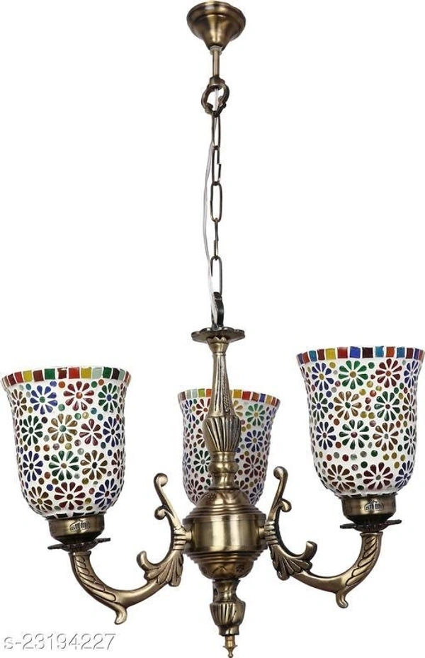 Somil Royal Chandelier Decorate With Chips & Beeds Glass For Magical & Romantic Lighting Effect ,3 Light Ceiling Pandent Lamp - Free Size
