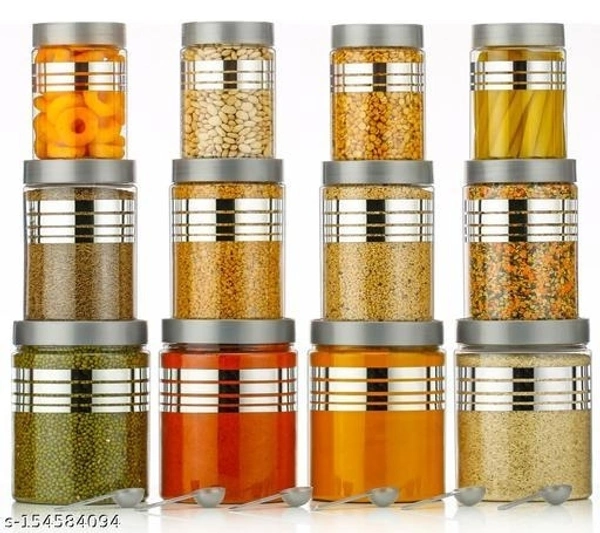 Woman's firest choice Printed container set of 12 Combo Set With Spoon - 350 ml, 650 ml, 1200 ml Plastic Grocery Container - Free Size