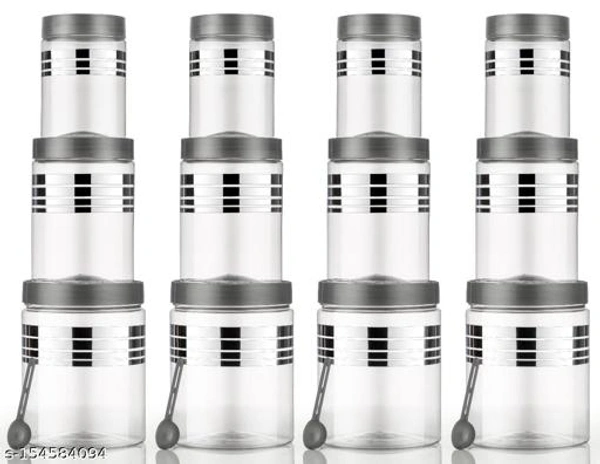 Woman's firest choice Printed container set of 12 Combo Set With Spoon - 350 ml, 650 ml, 1200 ml Plastic Grocery Container - Free Size