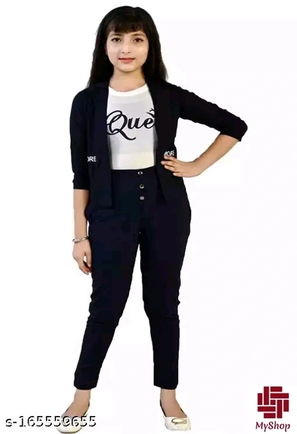 Flawsome Classy Girls Pretty Stylish Latest Fashionable Navy Three Pieces Set 1 White - White, 9-10 Years