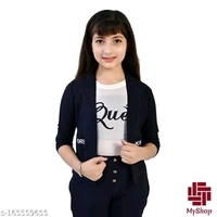 Flawsome Classy Girls Pretty Stylish Latest Fashionable Navy Three Pieces Set 1 White - White, 9-10 Years