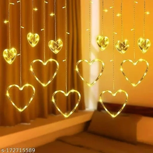 URBAN KENDRAA String Lights- 12 Heart 138 LED Curtain String Lights with 8 Flashing Modes Led Light for Home Decoration, Diwali Light (Heart Shape Curtain Light Warm-White) - Free Size