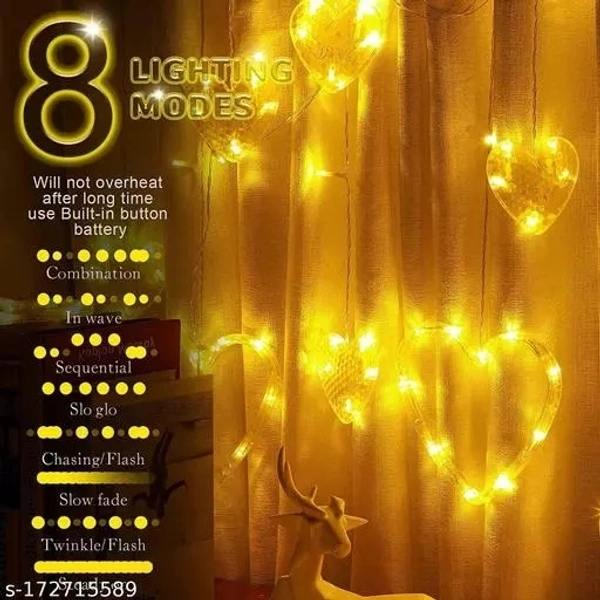 URBAN KENDRAA String Lights- 12 Heart 138 LED Curtain String Lights with 8 Flashing Modes Led Light for Home Decoration, Diwali Light (Heart Shape Curtain Light Warm-White) - Free Size