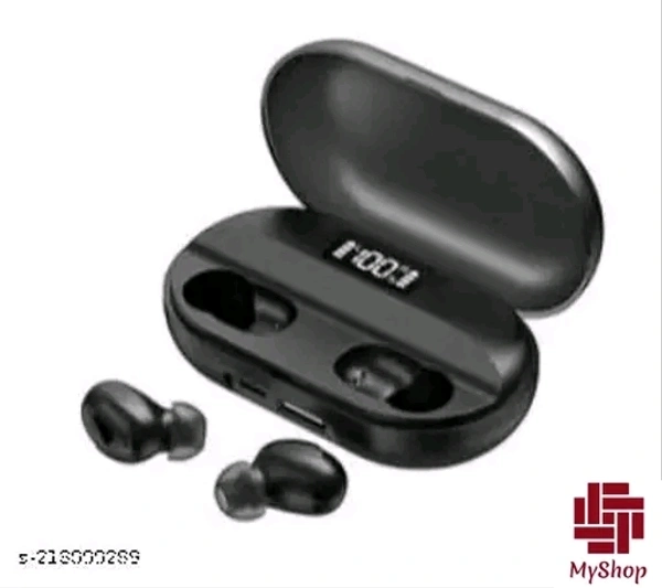 Tws T-2 With Charging Case & Power Bank Bluetooth Headset - Black, Free Size