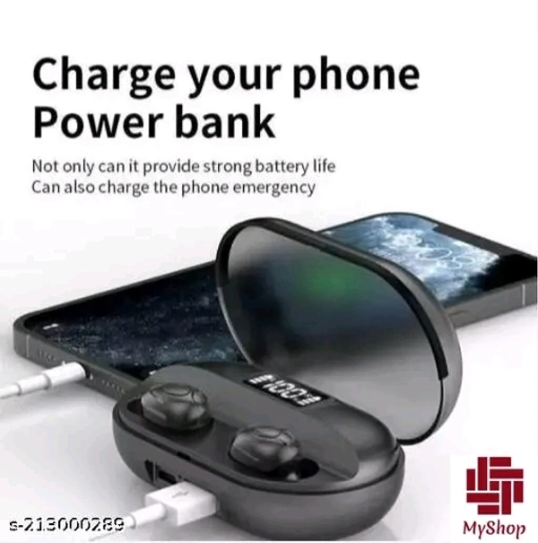 Tws T-2 With Charging Case & Power Bank Bluetooth Headset - Black, Free Size