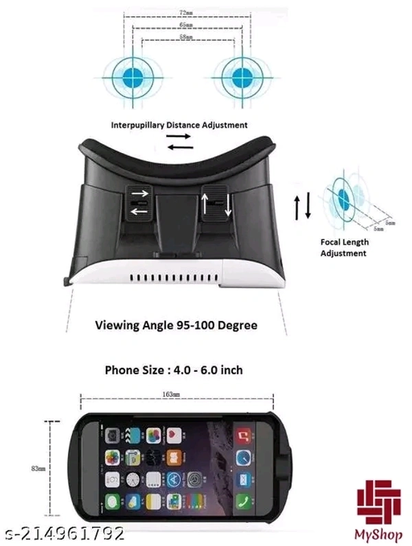 Golden Sand VR Box [ 3D Glasses / Virtual Reality Headset Version 2.0 ] with Adjustable Lens & Head-strap - Especially for All iPhone & Android devices sized 4 - 6 inch. Inspired from Google Cardboard, ANT VR Samsung Gear & Oculus Rift - White, Free Size
