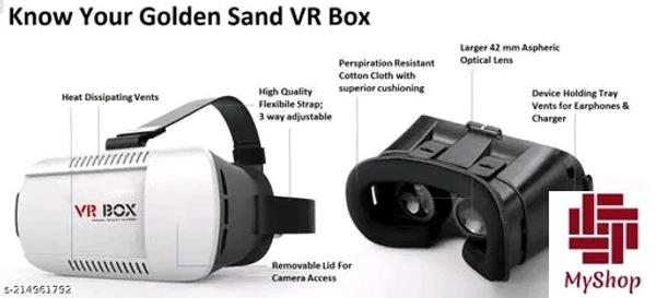 Golden Sand VR Box [ 3D Glasses / Virtual Reality Headset Version 2.0 ] with Adjustable Lens & Head-strap - Especially for All iPhone & Android devices sized 4 - 6 inch. Inspired from Google Cardboard, ANT VR Samsung Gear & Oculus Rift - White, Free Size