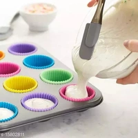 Silicone 12 Pieces Round Moulds for Muffins/Cupcake/Jelly/Cake (Made in India) - Free Size