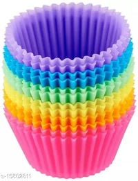 Silicone 12 Pieces Round Moulds for Muffins/Cupcake/Jelly/Cake (Made in India) - Free Size