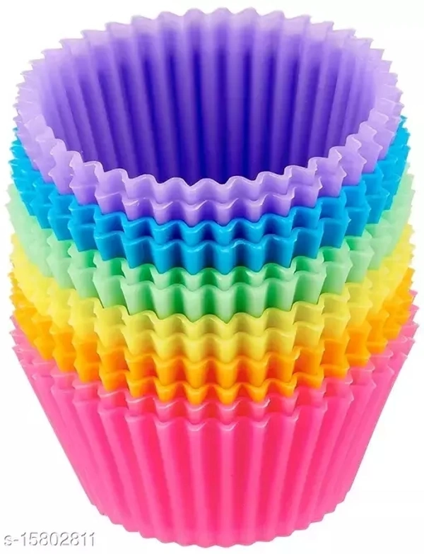 Silicone 12 Pieces Round Moulds for Muffins/Cupcake/Jelly/Cake (Made in India) - Free Size