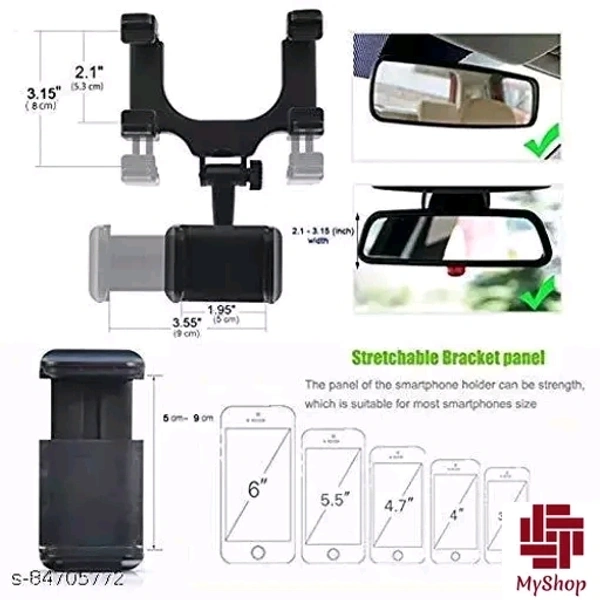 OHAS Car Mobile Holder- Rearview Mirror Phone Holder- Car Phone Mount- Phone Bracket, Phone Stand with 270° Swivel and Adjustable Clips, Universal Smartphone Cradle (Black) - Black, F, Free Size