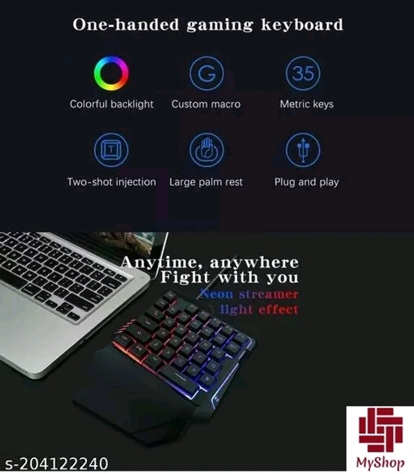 COOLCOLD Single Handed USB Gaming Keyboard, Wired 35 Keys Rainbow LED Backlight, One Hand Portable Mini Gaming Keypad, Ergonomic Design with Wrist Rest for PC, Laptop, Pubg (Black) (G7) - Free Size