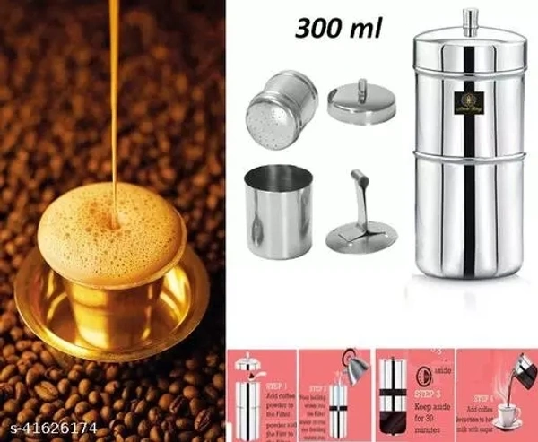 300 ml Fine Polished Stainless Steel South Indian Filter Coffee Drip Maker (7-8 cups coffee) - Free Size