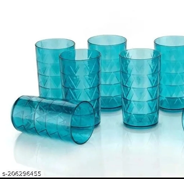 Blueberry Classic Glasses / Unbrekable Feather Designed Water/Juice Glasses (Pack of 6 Pcs, Blue) - Free Size