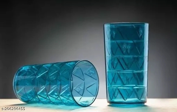 Blueberry Classic Glasses / Unbrekable Feather Designed Water/Juice Glasses (Pack of 6 Pcs, Blue) - Free Size