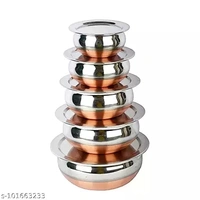 Stainless Steel Copper Bottom Handi with lid - Kitchen Serving & Cookware Bowl Cooking Bowl | Handi Set 5-Pieces | Biryani Handi Set - Free Size
