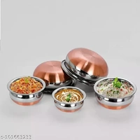 Stainless Steel Copper Bottom Handi with lid - Kitchen Serving & Cookware Bowl Cooking Bowl | Handi Set 5-Pieces | Biryani Handi Set - Free Size