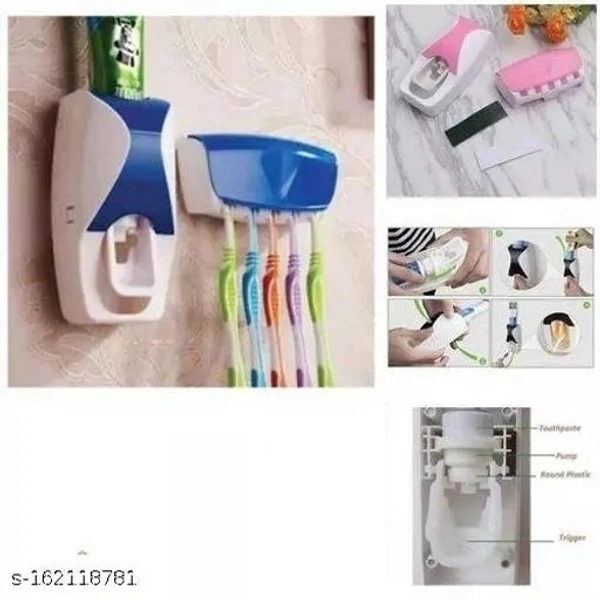 Toothbrush Holder with Cover Automatic Toothpaste Dispenser Set Dustproof Toothbrush Sanitizer  (Multicolor, Wall Mount) - Free Size