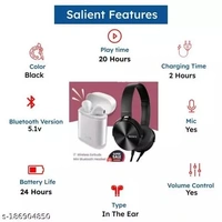 New Combo i7s TWS Wireless Bluetooth Airpods & Wired Headphone Extra Bass Combo offer - Free Size
