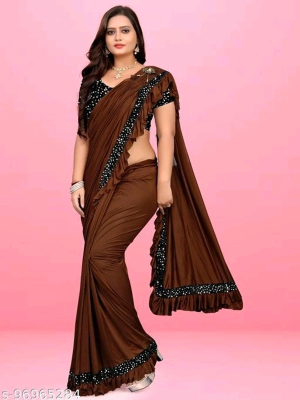 READY TO WEAR LYCRA FANCY PARTY WEAR SAREE, LYCRA SAREE, NEW LATEST SAREES FOR WOMEN, FANCY LYCRA SAREE READY TO WEAR - Free Size