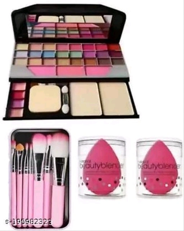 Tya 6155 makeup kit + 2 Beauty blender + pink makeup brush set with storage box - Free Size