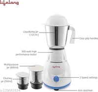 Lifelong LLMG20 Power Pro 500W With 3 Jars Mixer Grinder (White/Blue) - Free Size