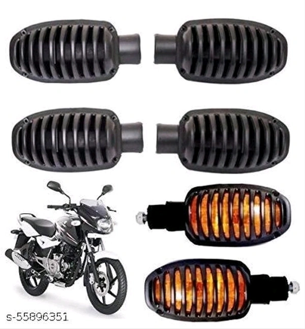 Realon Bajaj Pulsar 150/220 Motorcycle Turn Signal Indicator Light Lamp Blinkers Grill Covers Plastic Black (Bike Headlight Grill Covers) Set of 4 pcs - Free Size