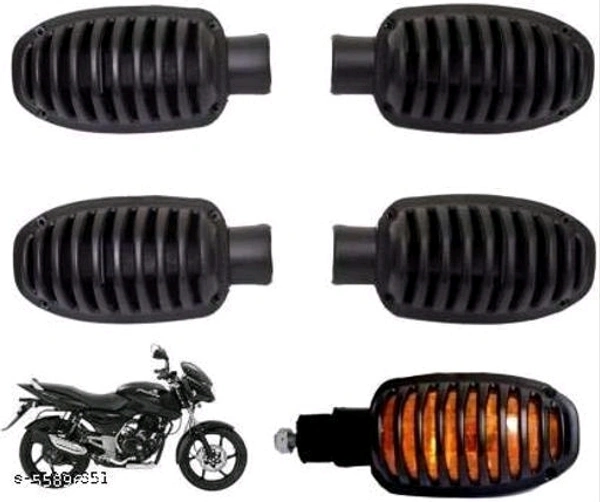 Realon Bajaj Pulsar 150/220 Motorcycle Turn Signal Indicator Light Lamp Blinkers Grill Covers Plastic Black (Bike Headlight Grill Covers) Set of 4 pcs - Free Size