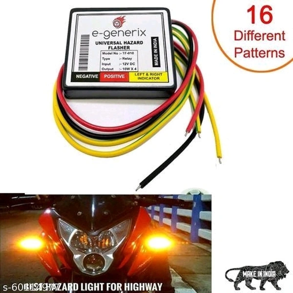 16 Mode Universal Bike Hazard Flasher, Waterproof 16 Patterns Flasher Relay for LED/Bulb Indicators + Free On/Off Switch - Free Size