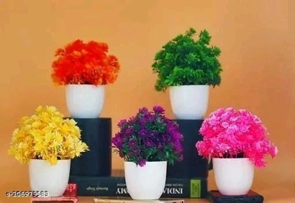 5 Set Artificial flower with Pot for Home Decor Living Room Office Desk Top Mini Planter Decorative Samll Succulent Bonsai Plant with Pots Indoor, Festival Gift - Free Size