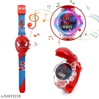 3D Action Figure Spiderman Face Based Toy Design Digital Glowing Watch with Disco Music and Blinking Lights for Kids | for Boys Girls- Good Birthday Return Gift - Free Size