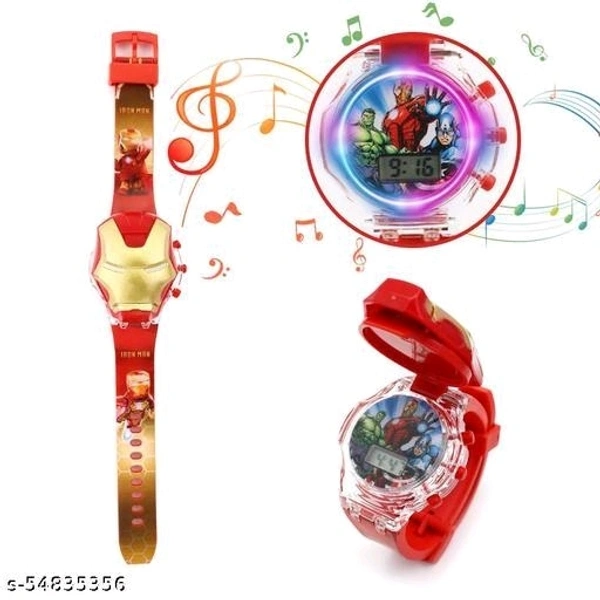 3D Action Figure IronMan Face Based Toy Design Digital Glowing Watch with Disco Music and Blinking Lights for Kids | for Boys Girls- Good Birthday Return Gift - Free Size