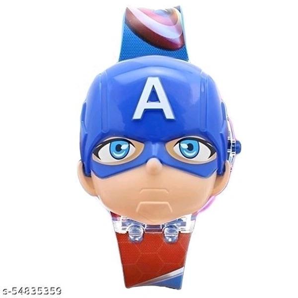 3D Action Figure Captain America Face Based Toy Design Digital Glowing Watch with Disco Music and Blinking Lights for Kids | for Boys Girls- Good Birthday Return Gift - Free Size