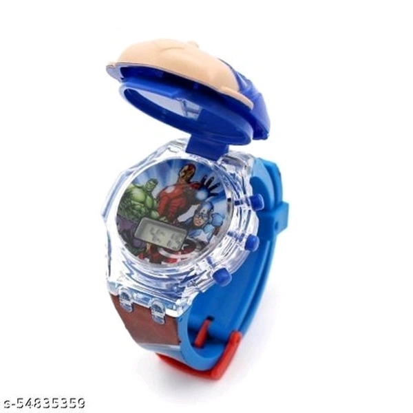 3D Action Figure Captain America Face Based Toy Design Digital Glowing Watch with Disco Music and Blinking Lights for Kids | for Boys Girls- Good Birthday Return Gift - Free Size