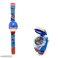 3D Action Figure Captain America Face Based Toy Design Digital Glowing Watch with Disco Music and Blinking Lights for Kids | for Boys Girls- Good Birthday Return Gift - Free Size
