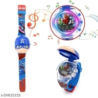 3D Action Figure Captain America Face Based Toy Design Digital Glowing Watch with Disco Music and Blinking Lights for Kids | for Boys Girls- Good Birthday Return Gift - Free Size